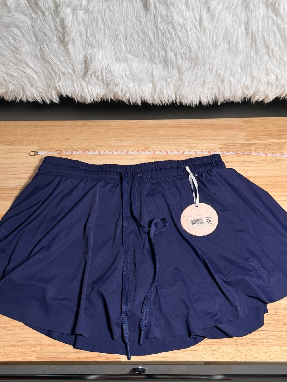 Poise Elastic Waist Mini Skirt in Navy with Drawstring